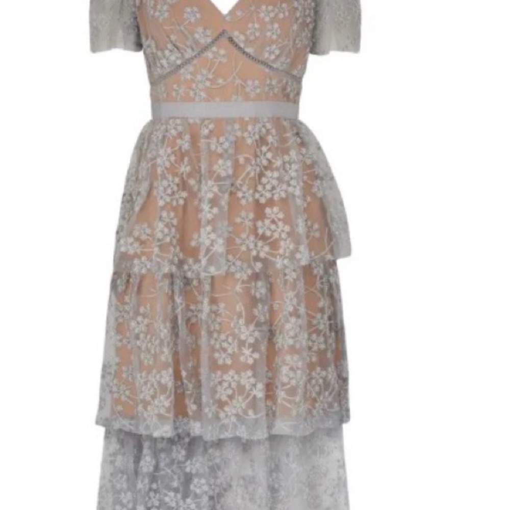 Self-Portrait Lace Overlay Dress in White and Cream